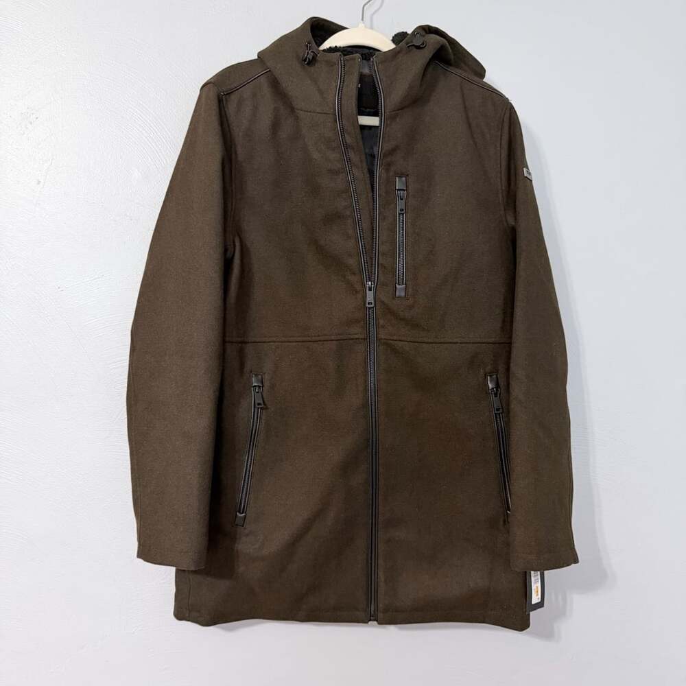 Kenneth Cole Men's Hooded Wool Blend Coat Jacket, Brown, NWT